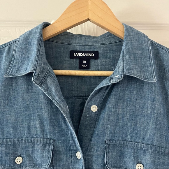 Lands’ End Chambray Button Down Shirt Dress | 100% Cotton | Size 10 - Picture 2 of 10